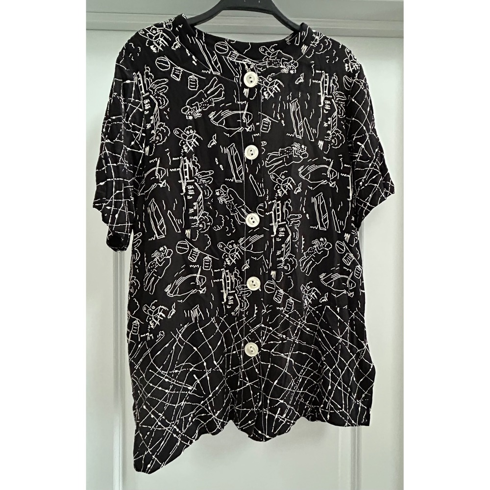 Peter Popovitch Vintage Black White‎ Novelty Print Shirt Made in USA check size